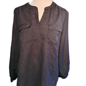 Cynthia Rowley B&W Polka Dot Long Sleeve Henley XL